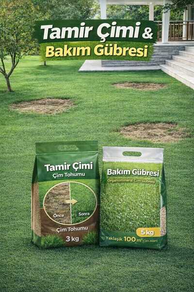 karaoğlan tarım Tamir Çimi Tohumu 3 Kg - Bakım Gübresi 5 Kg-İthal 7 Karışımlı...