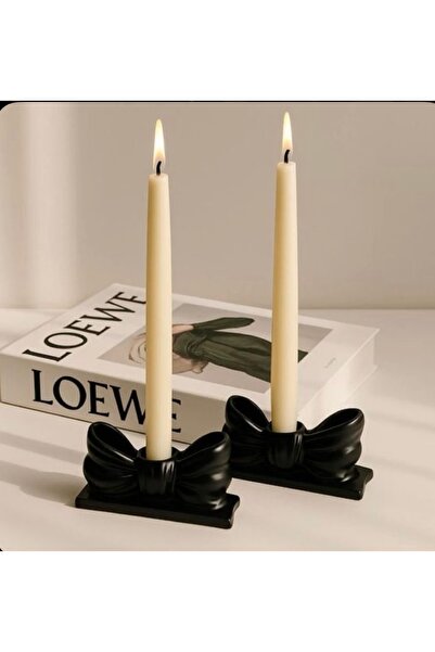 By Şirin Candle Kurdela Model Mumluk Siyah 2 li Mumlar Dahildir