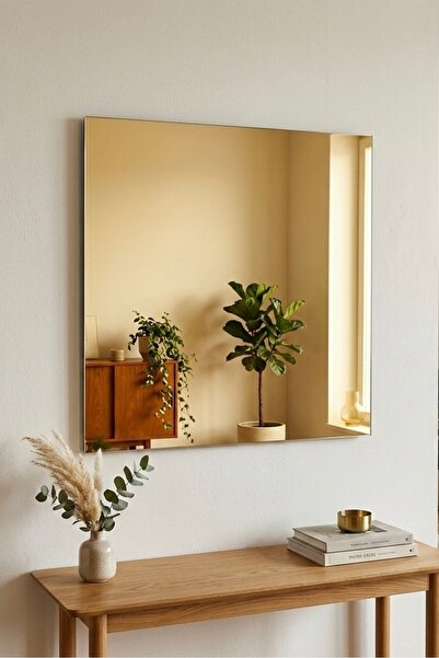 Ahzen Cam Çerçevesiz Bronz Renk Kare Duvar Aynası Lüks Tasarım Duvara Askılı ...