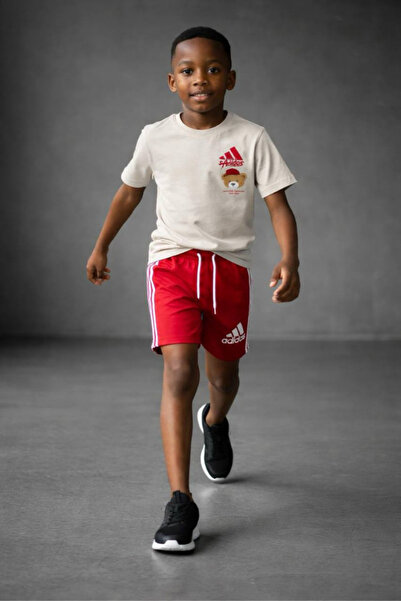 NOBLEKIDS طقم تي شيرت وشورت للأولاد مطبوع (أحمر)