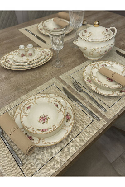 DoraHomeDekor Vintage Güllü Desenli Yemek Takımı – 60 Parça