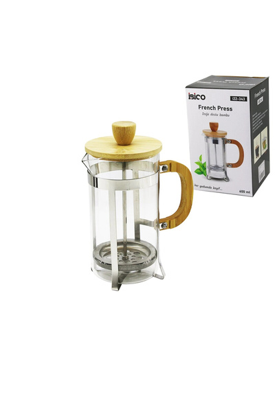 shopwave French Press Metal Latticing - Bamboo Handle Bamboo Lid 600ml Glass ...