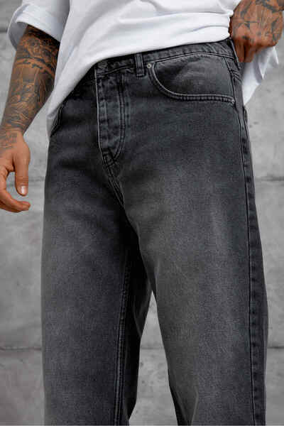 Mob Pantaloni de blugi largi pentru bărbați, negri, Chemical Straight Baggy Fit croială largă bumbac 100% denim