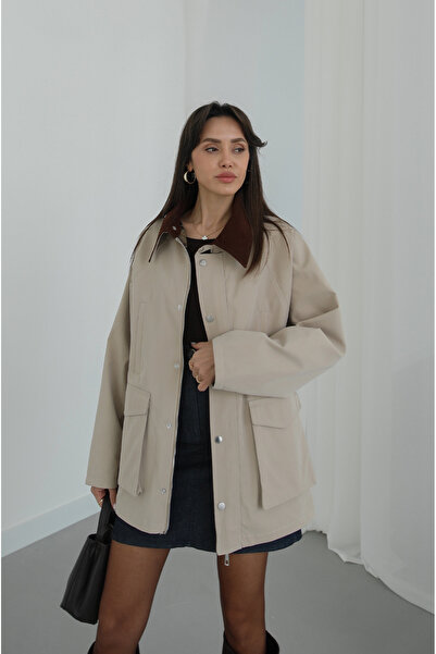 Havoş Μπεζ κυνηγετικό μπουφάν με γιακά Σουέτ