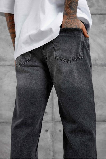 Mob Pantaloni de blugi largi pentru bărbați, negri, Chemical Straight Baggy Fit croială largă bumbac 100% denim