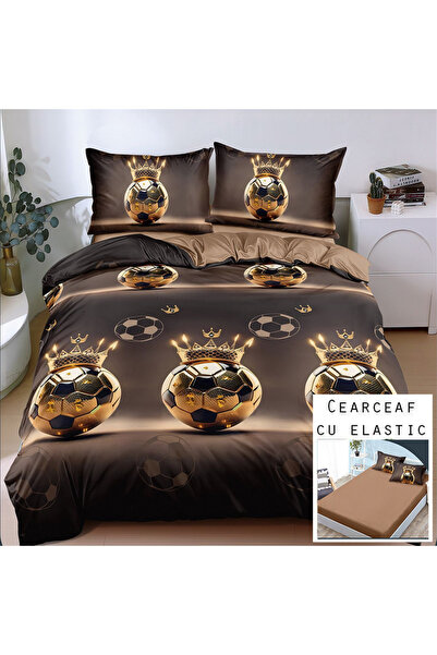 Patul Bed Linen, Satin Cotton, Sulphur, 2 Persons, Double Bed, 4 Pieces, Fitt...