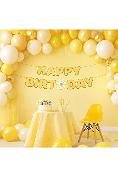 BALON DİYARI Özel Kesim Papatya Banner Happy Birthday – 210 cm Doğum Günü Yaz...