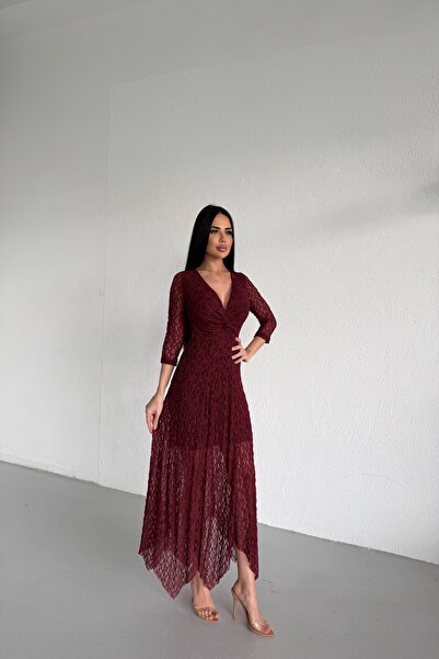 KAMACI BUTİK فستان صيفي بياقة على شكل حرف V وتنورة غير متماثلة من الجبر