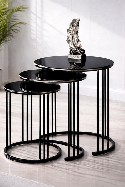 boons Palmira Modern 3’lü Zigon Sehpa Seti İç İçe Geçmeli Dekoratif Salon Seh...