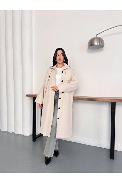 Ekim Store Μακριά καμπαρντίνα με κουμπιά και σάλι