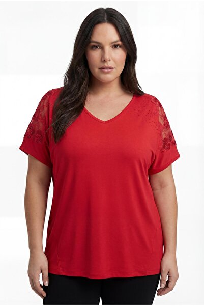 Ebsumu Γυναικεία Μπλούζα Μεγάλου Μεγέθους με Λεπτομέρεια στους Ώμους Δαντέλα ...