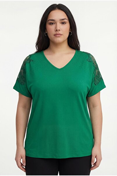 Ebsumu Γυναικεία Μπλούζα Μεγάλου Μεγέθους με Λεπτομέρεια στους Ώμους Δαντέλα ...