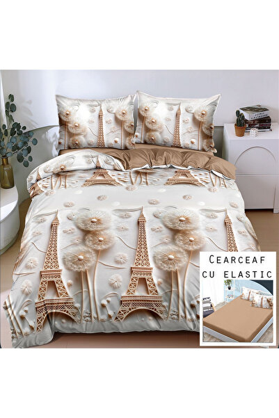 Patul Bed Linen, Satin Cotton, Sulphur, 2 Persons, Double Bed, 4 Pieces, Fitt...