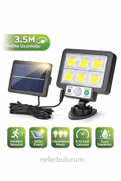 nelerbulurum Güneş Enerjili Hareket Sensörlü 3 Modlu Su Geçirmez 6 Cob Ledli ...