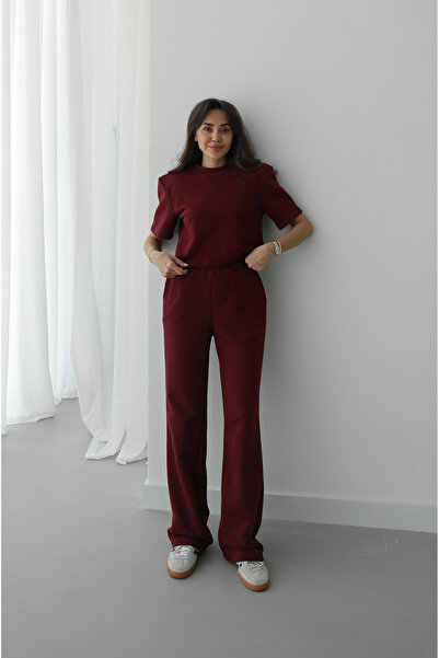 Havoş Set pantaloni și tricou Burgundy Sedaris cu umeri întăriți