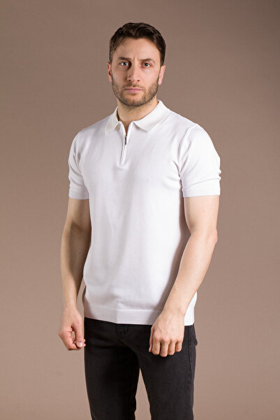 ZEKİ ÖZER Ανδρικό λευκό βασικό πλεκτό μπλουζάκι