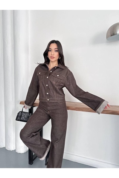 Ekim Store Stretch Fabric Cropped Denim Gilet Jacket Pants Set