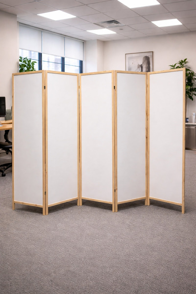 KARAS AHŞAP 5 Kanatlı Ahşap Paravan 225x175 cm Çift Taraflı Beyaz MDF Masif Ç...