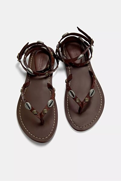 Buti Allbucks Pullbear Sea Shell Bead Detail 100% D Leather Sa Sandals Bpnb3760