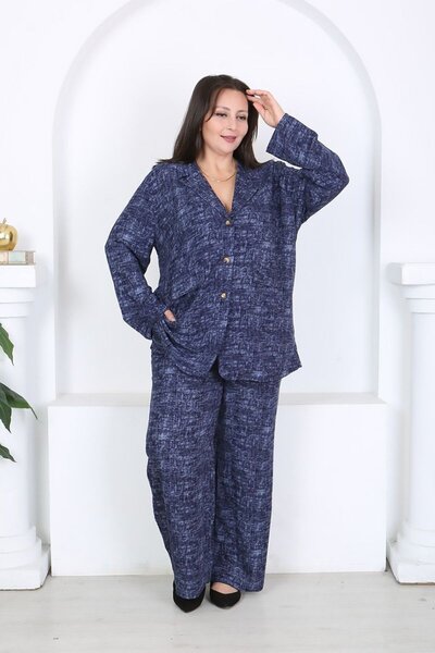 Truva XXL Plus Size Woven Viscose Jacket and Trousers Set, Comfortable Fit, B...