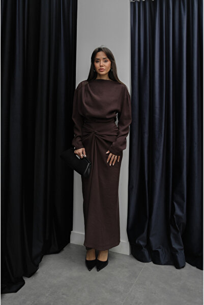 Havoş Καφέ Σετ Φούστα-Μπλούζα Shane Με σούρες