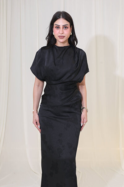 Asala Elegant satin dress with a subtle print and wrap silhouette with a side...