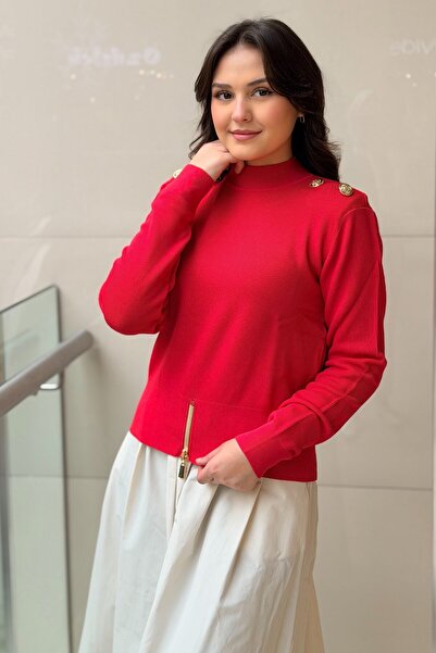 Ghisa Omuzları Düğme Detaylı Triko Tunik