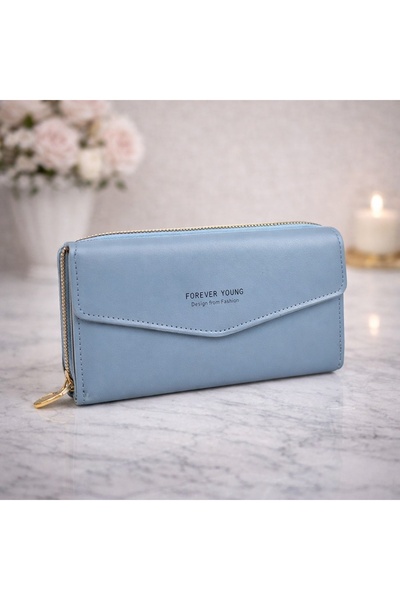 velve Portofel dama din piele ecologica, compartimentare multipla, albastru p...