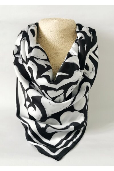 Halley Concept وشاح ساتان أحادي اللون منقوش