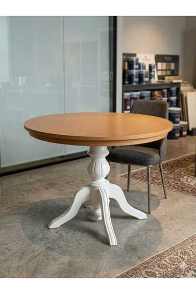 LkAhşap 96 cm Yuvarlak Ahşap Kaplamalı MDF Masa – Beyaz Torna Ayaklı, Klasik ...
