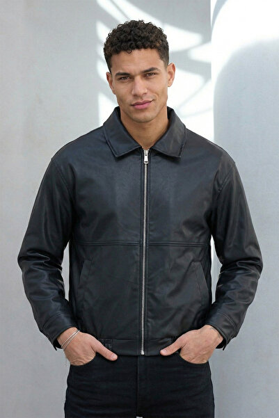 Bossago New Season Men's Black Premium Quality Regular Fit Transitional Leath...