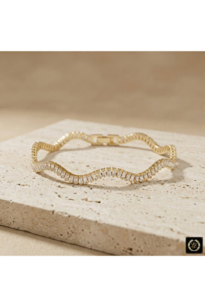 CM Jewelry Gold Renk 316L Çelik Baget Taşlı Dalgalı Su Yolu Bileklik