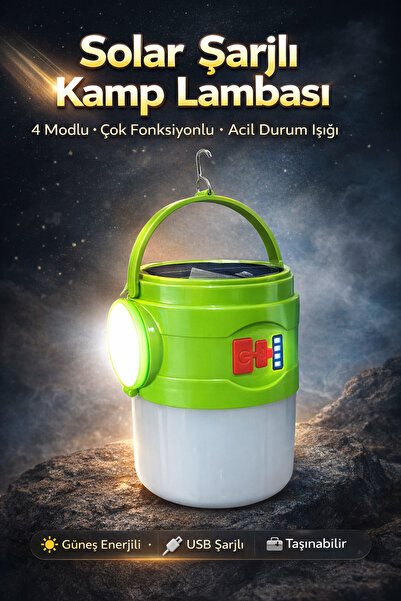 Edison Solar Şarjlı Kamp Çadır Lambası 4 Modlu El Feneri Acil Durum Işığı Taş...