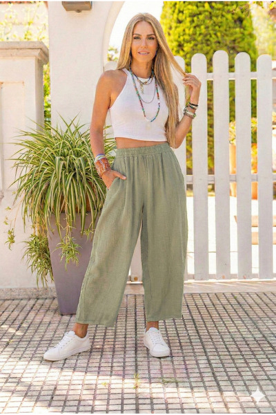 Pasaklı Giyim Women's Muslin Fabric, Elastic Waist, Pocketed Comfortable Fit ...