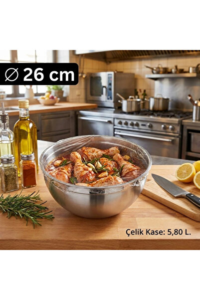 Meaty Cheesy Çelik Kase 26 cm (5.8 L) - Profesyonel Hazırlık ve Marine Kabı