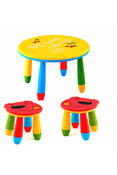 Raki Set mobila copii masa rotunda SLANTE 70 cm culoare galbena cu 2 scaune U...