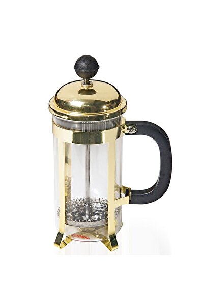 Biradlı French Press Cam Üzeri Bakır Detaylı Çelik Kaplama 350ml