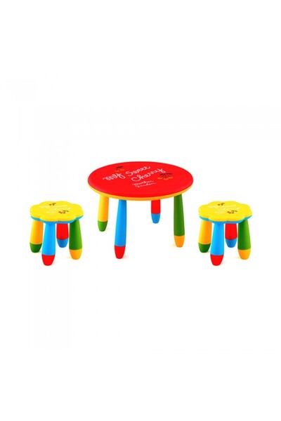 Raki Set mobila copii masa rotunda SLANTE 70 cm culoare rosie cu 2 scaune FLO...