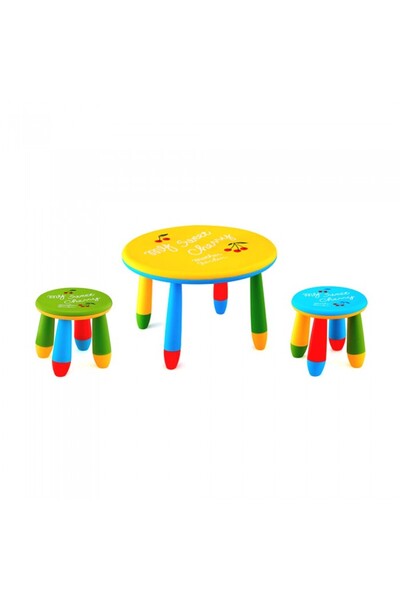 Raki Set mobila copii masa rotunda SLANTE 70 cm culoare galbena cu 2 scaune G...