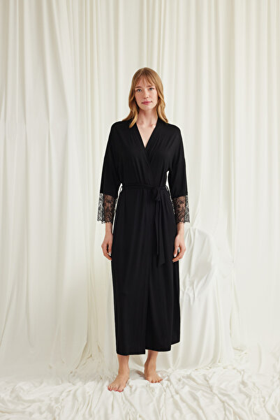 MONAMİSE Γυναικεία, μαύρη, Δαντέλα τεμαχίων και με ζώνη περιτυλιγμένη στην πλ...