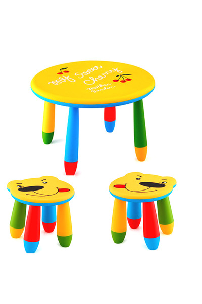 Raki Set mobila copii masa rotunda SLANTE 70 cm culoare galbena cu 2 scaune g...