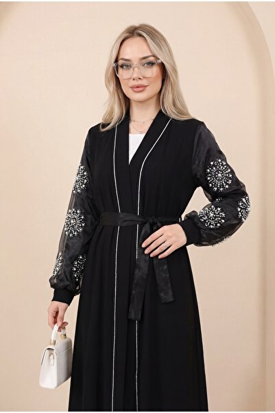 MissRunin Kolları Inci Taş Detaylı Tesettür Abaya
