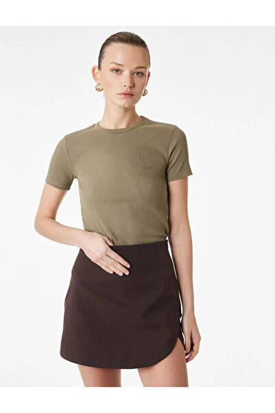 Koton Tricou din bumbac slim fit cu mânecă scurtă guler rotund cu detaliu bro...