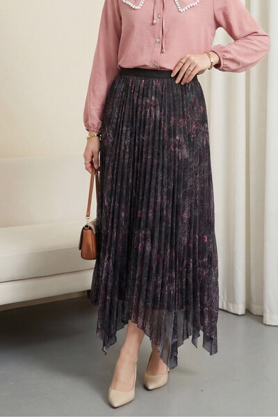 HİJABAYA Μικτό σχέδιο, ελαστική μέση, ασύμμετρη κοπή Με φόδρα Τούλι Φούστα