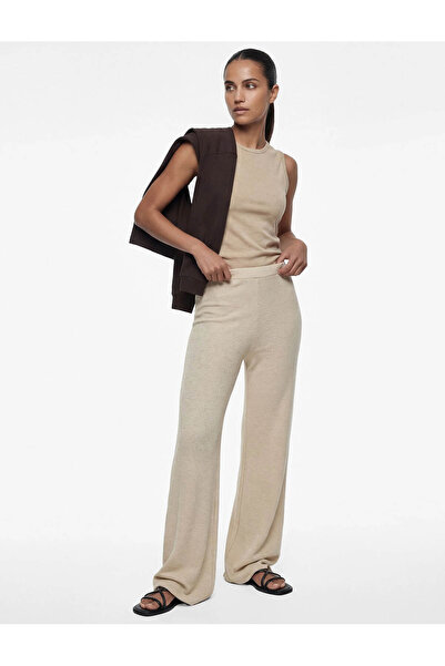 Koton Ширококрачни бежови дамски панталони 6SAK40009UK