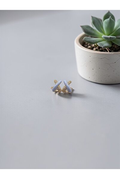 ahsenaksesuar2025 Blue Enamel X Model Gold Color Zircon Stone Minimal Steel N...