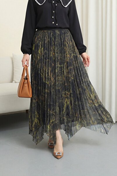 HİJABAYA Μικτό σχέδιο, ελαστική μέση, ασύμμετρη κοπή Με φόδρα Τούλι Φούστα