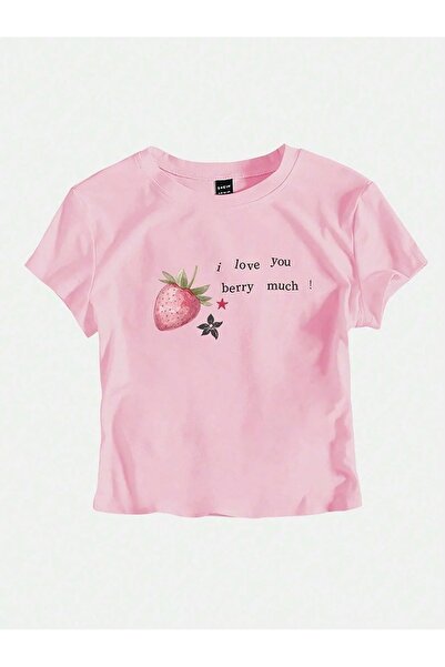 Gofeel Harajuku Y2K Strawberry Figure Printed Pink Cropped Tshirt