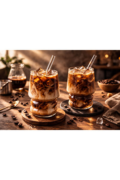 Home 2 Pieces Borosilicate Glass Cup Soft Drink Cold Coffee Cup