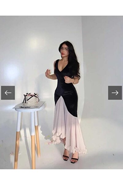 Razan Fashion فستان سهرة أنيق مصنوع من قماش المخمل والشيفون / Razan600/Beige